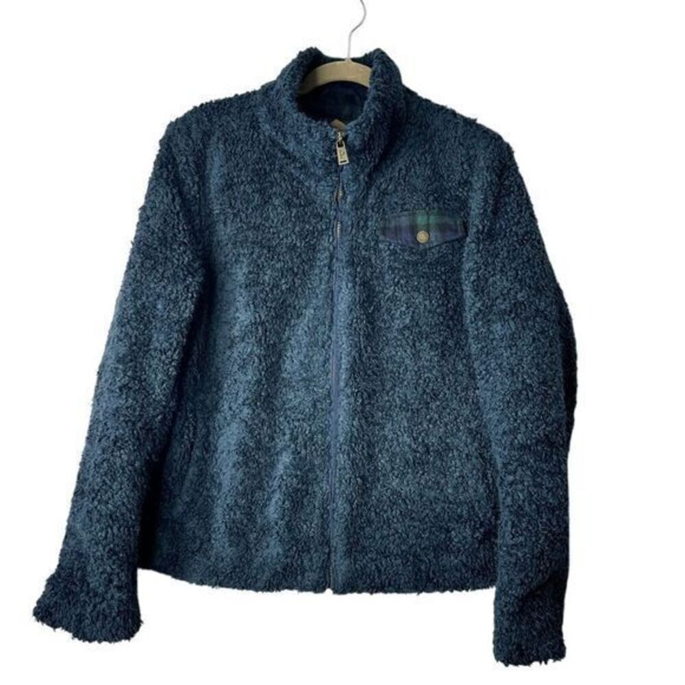Pendleton Fuzzy Fleece Jacket Full Zip Plaid Pocket‎ Cozy Warm Blue M/M